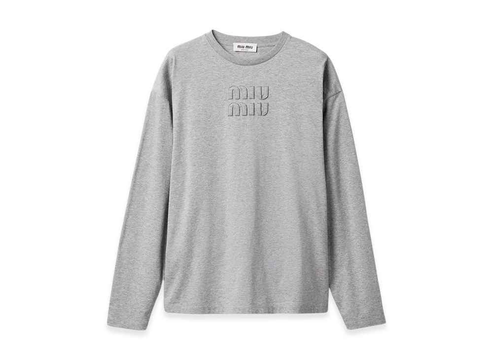 MIU MIU Women's Embroidered Logo Cotton T-Shirt "Grey"