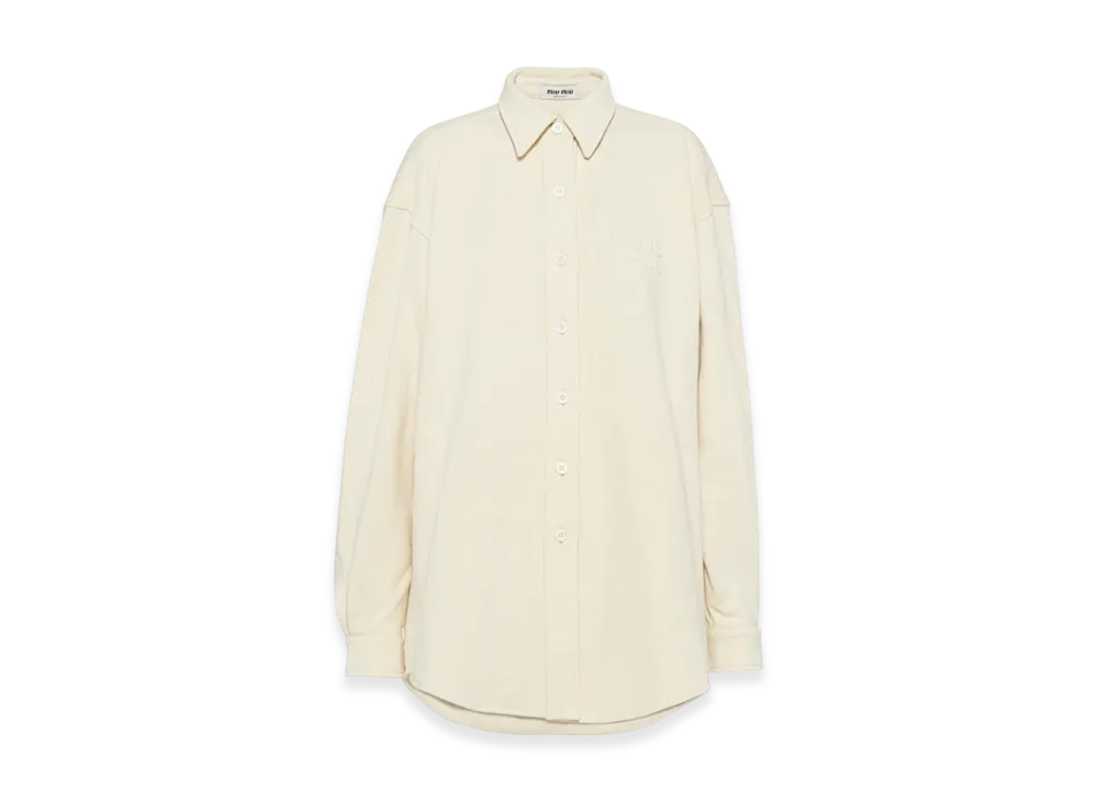 MIU MIU Women's Oversized Cotton Shirt with Embroidered Logo "Ivory"