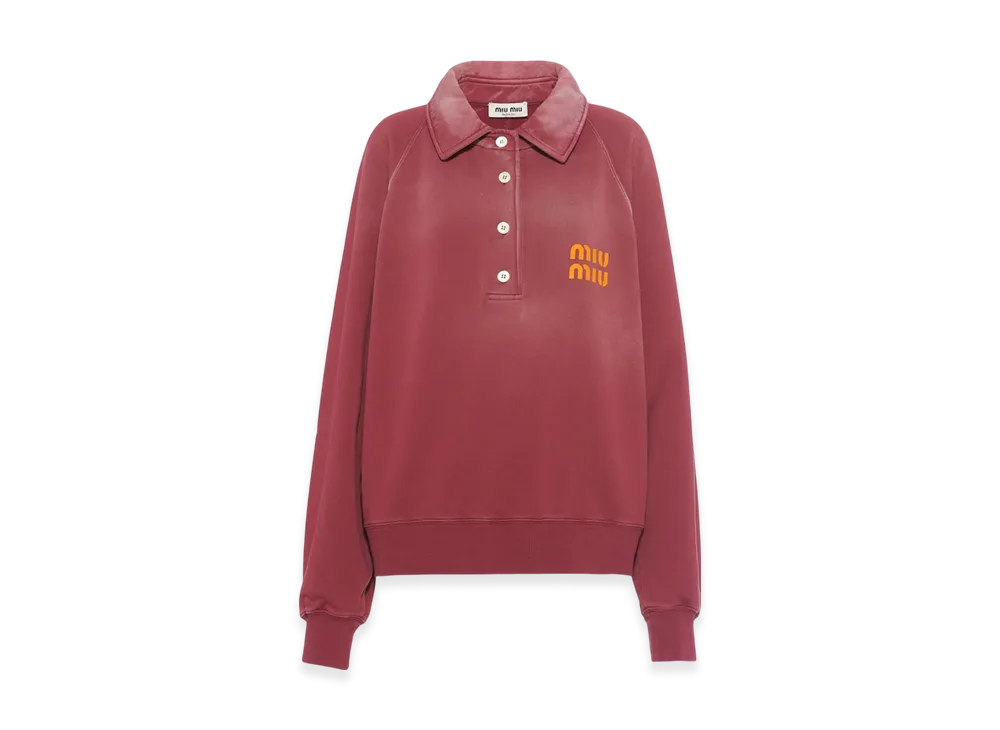 MIU MIU Women's Garment Dyed Cotton Fleece Sweatshirt "Burgundy"