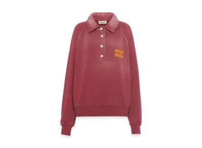 MIU MIU Women's Garment Dyed Cotton Fleece Sweatshirt "Burgundy"