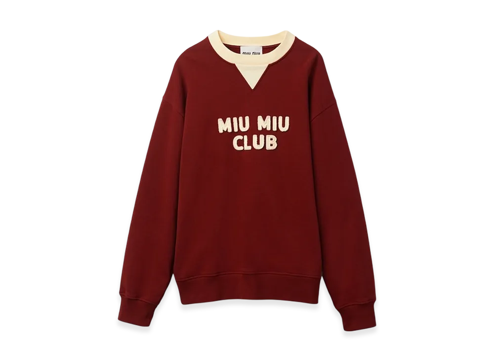 MIU MIU Women's Cotton Fleece Sweatshirt with Embroidered Logo "Burgundy/Vanilla"