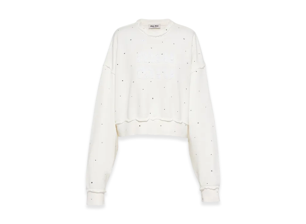 MIU MIU Women's Cotton Embroidered Sweatshirt with Crystals "White"