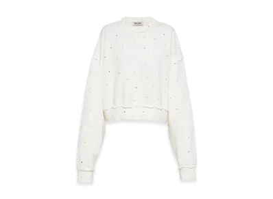 MIU MIU Women's Cotton Embroidered Sweatshirt with Crystals "White"