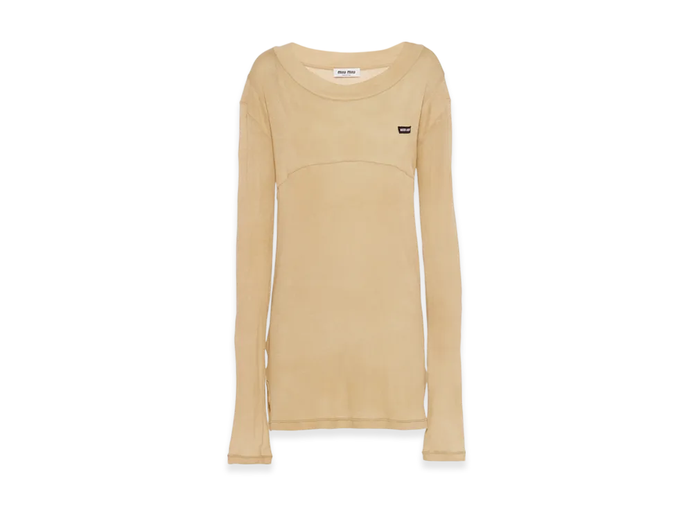 MIU MIU Women's Garment Dyed Ribbed Knit Jersey Long Sleeve T-Shirt "Cord"