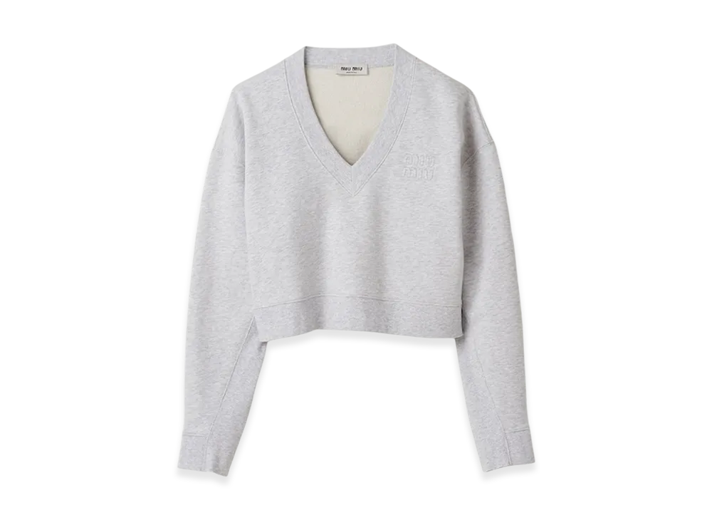 MIU MIU Women's Embroidered Cotton Fleece Sweatshirt "Grey"