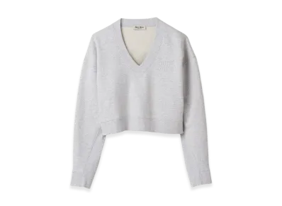 MIU MIU Women's Embroidered Cotton Fleece Sweatshirt "Grey"