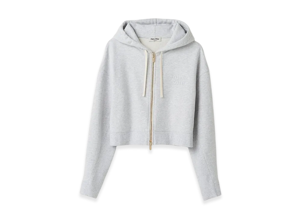 MIU MIU Women's Embroidered Cotton Fleece Hoodie "Grey"
