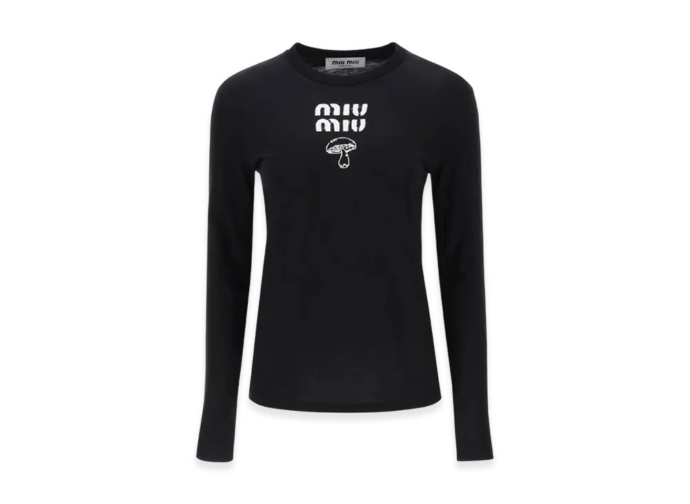MIU MIU Women's Embroidered Cotton T-shirt "Black"