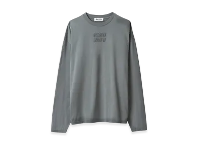 MIU MIU Garment-Dyed Long-Sleeve Jersey T-Shirt "Iron Grey"