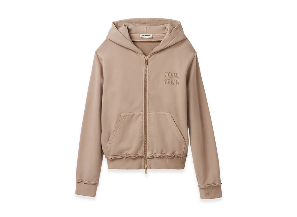 MIU MIU Garment-Dyed Cotton Fleece Hooded Jacket "Albino White"