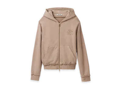 MIU MIU Garment-Dyed Cotton Fleece Hooded Jacket "Albino White"