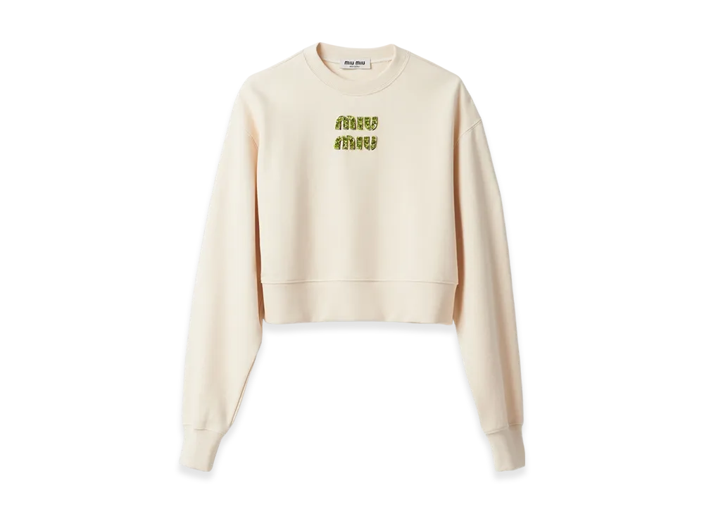 MIU MIU Embroidered Logo Sweatshirt "Beige/Fern Green"