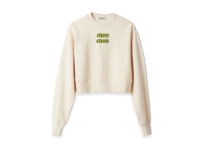 MIU MIU Embroidered Logo Sweatshirt "Beige/Fern Green"