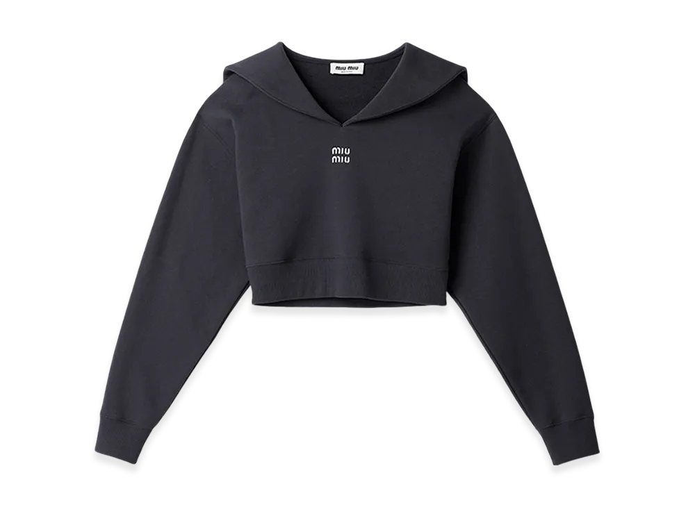 MIU MIU Women's Cotton Fleece Sweatshirt with Embroidered Logo "Navy"