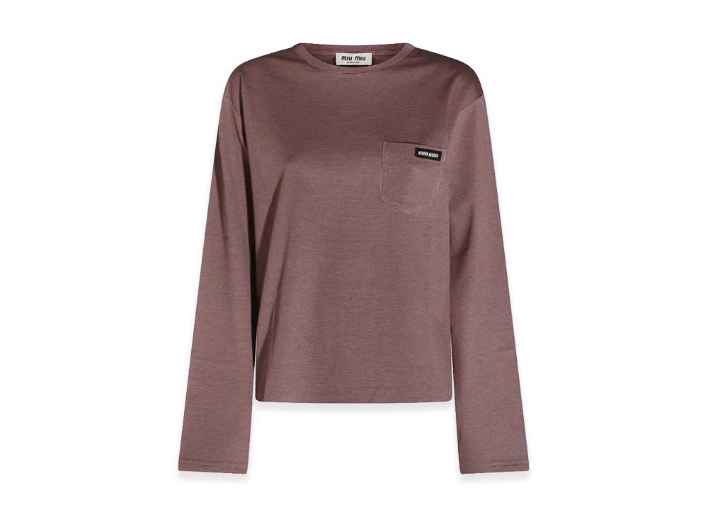 MIU MIU Women's Jacquard Jersey Long Sleeve T-Shirt "Bordeaux"
