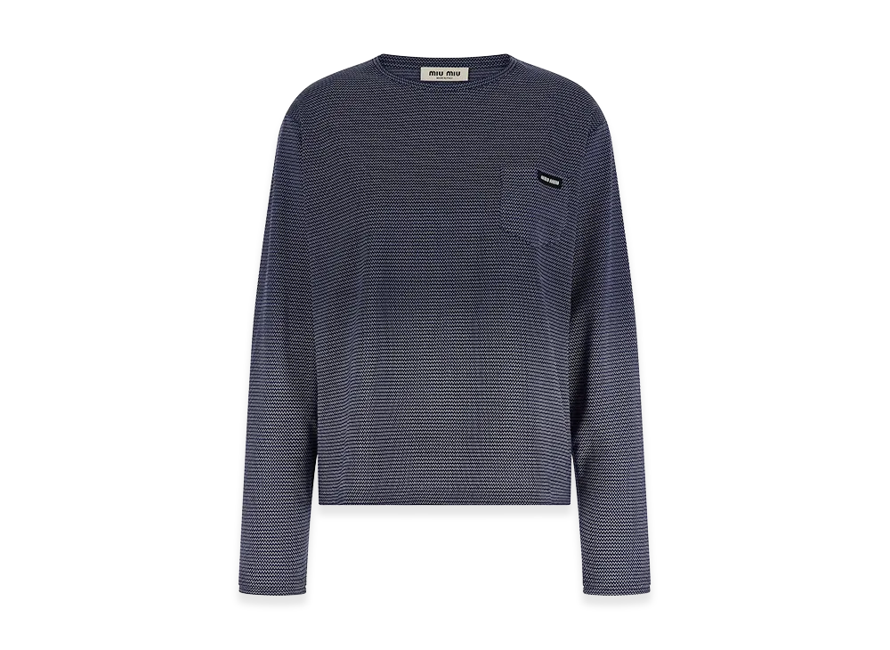 MIU MIU Women's Jacquard Jersey Long Sleeve T-Shirt "Blue"