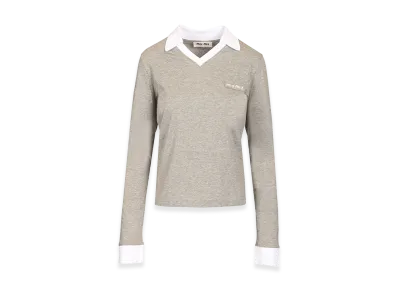 MIU MIU Women's Logo Lettering Long Sleeve Polo Shirt "Gray"