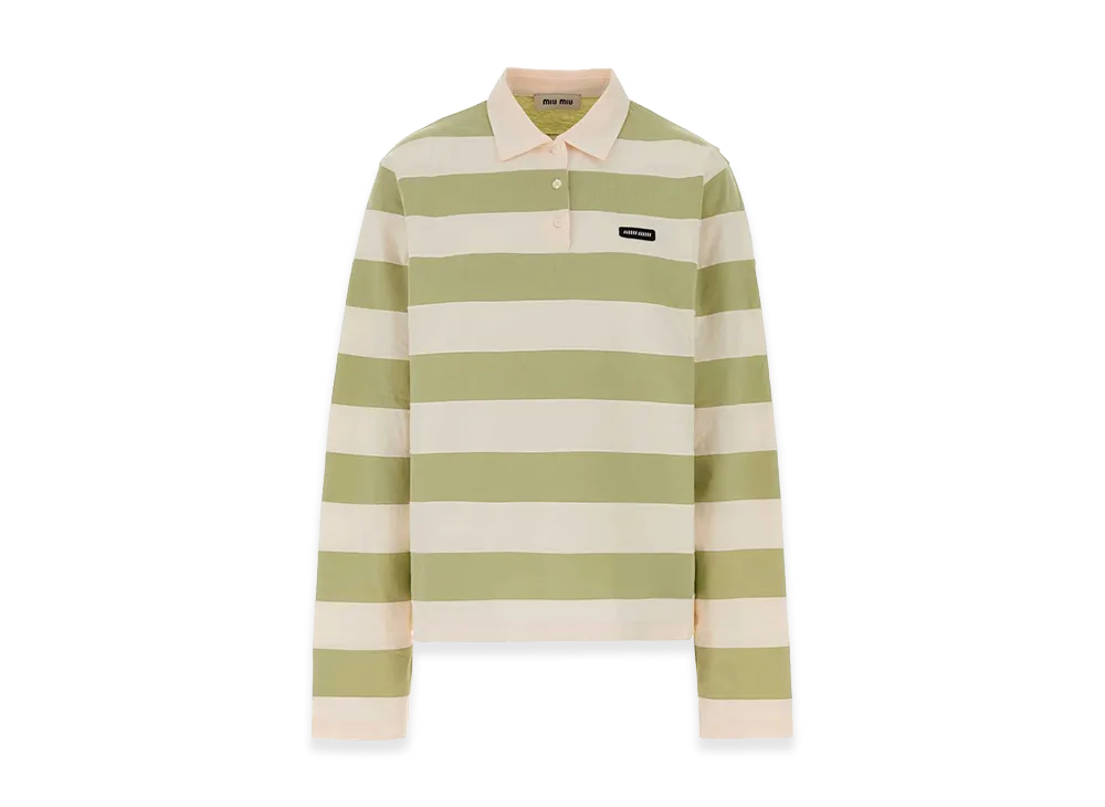MIU MIU Women's Embroidered Cotton Polo Shirt "Stripped"