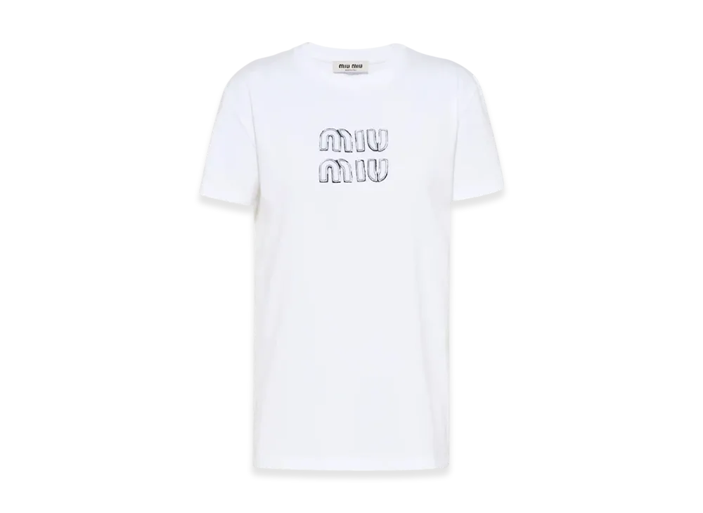 MIU MIU Women's Embroidered Cotton T-shirt "White"