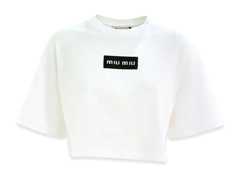 MIU MIU Women's Logo Cropped T-Shirt "White"