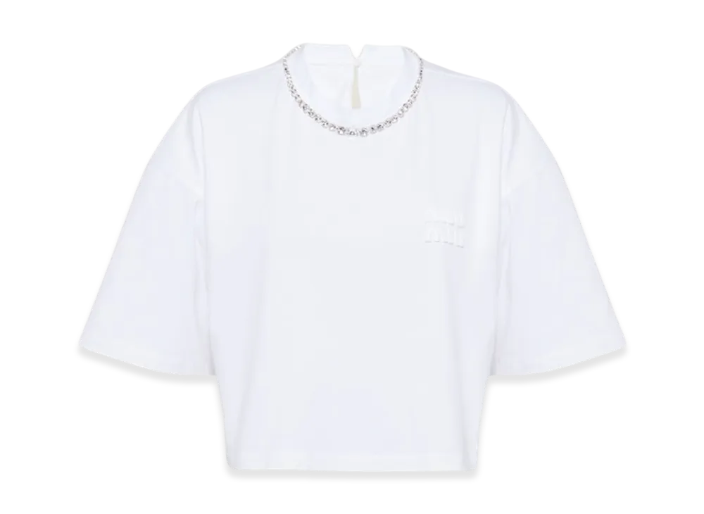 MIU MIU Women's Embroidered Cotton T-Shirt "White"