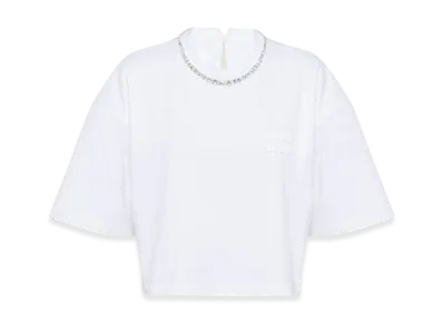 MIU MIU Women's Embroidered Cotton T-Shirt "White"