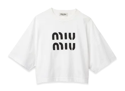 MIU MIU Women's Embroidered Cotton T-Shirt "White"
