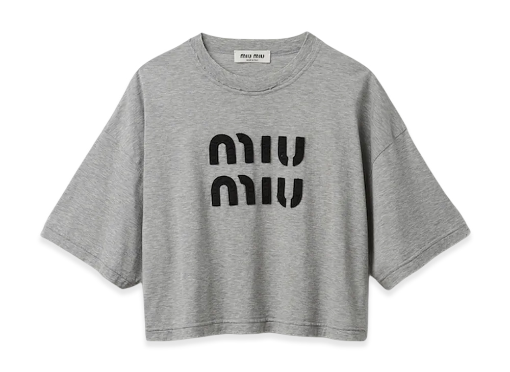 MIU MIU Women's Cotton T-Shirt with Embroidered Logo "Grey"