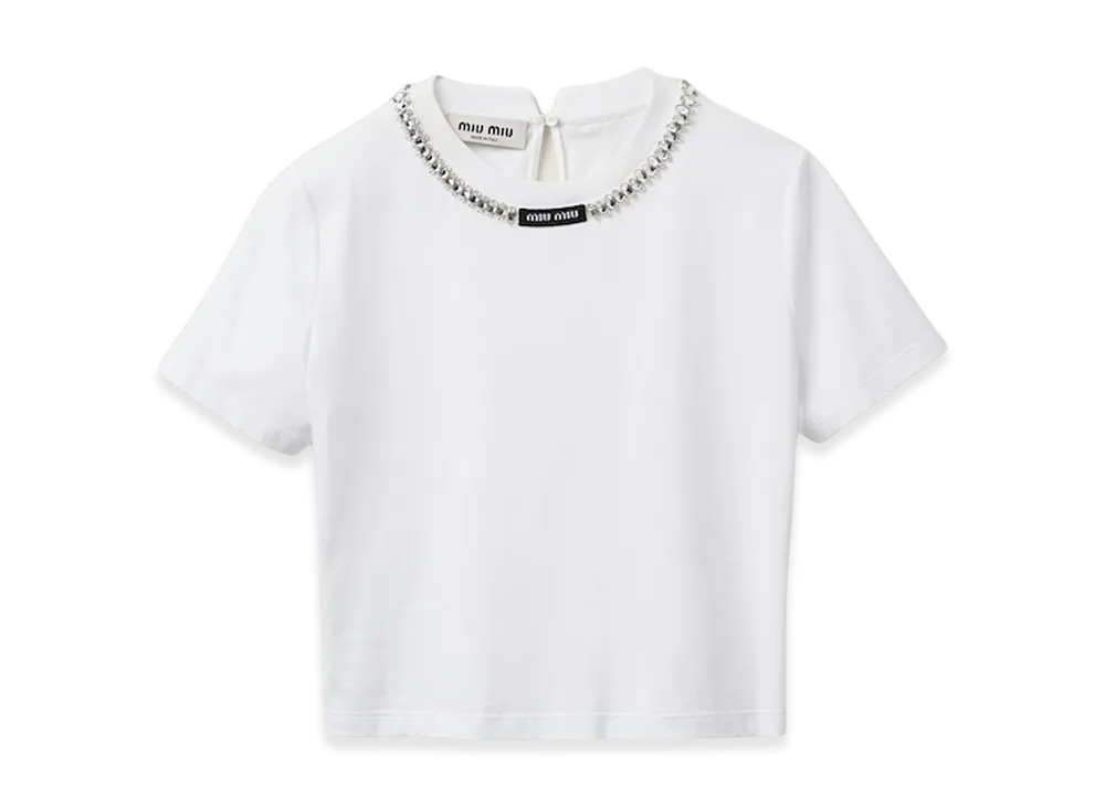 MIU MIU Women's Embroidered Cotton T-Shirt "White"