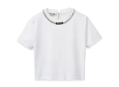 MIU MIU Women's Embroidered Cotton T-Shirt "White"