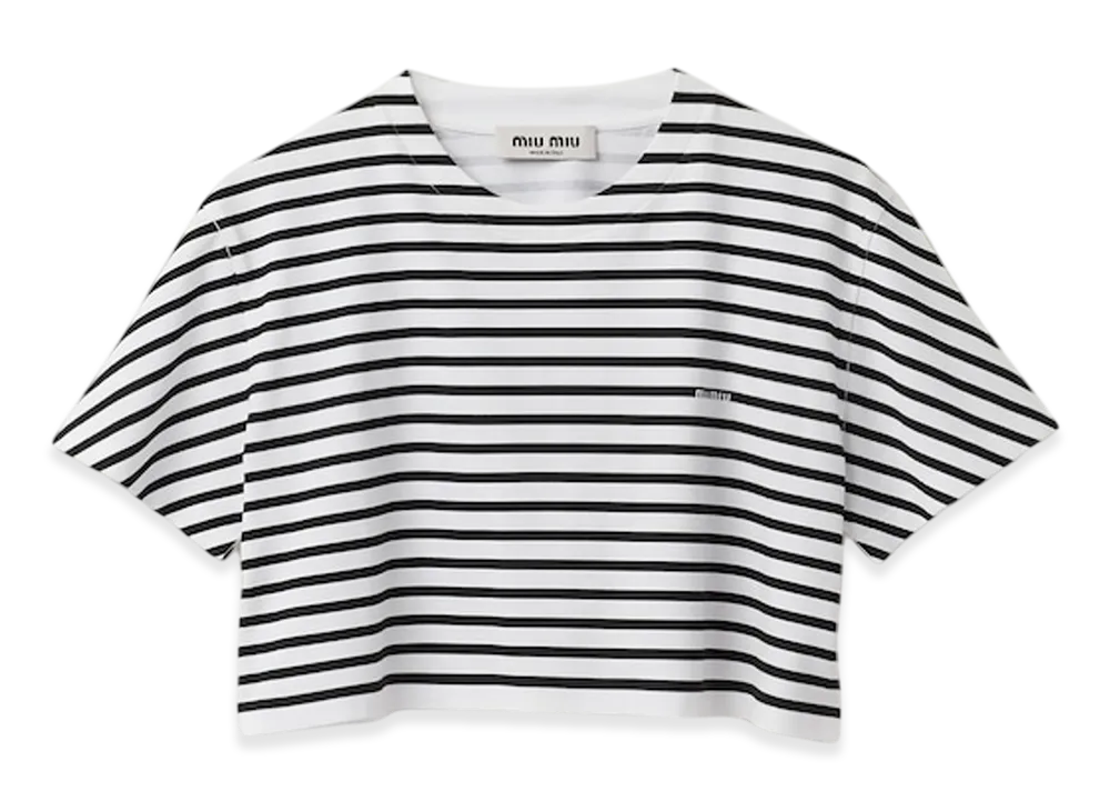 MIU MIU Women's Cotton T-Shirt with Printed Logo "White/Black"