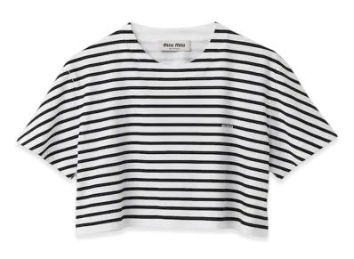 MIU MIU Women's Cotton T-Shirt with Printed Logo "White/Black"