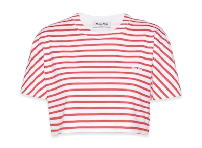 MIU MIU Women's Cotton T-Shirt with Printed Logo "White/Red"