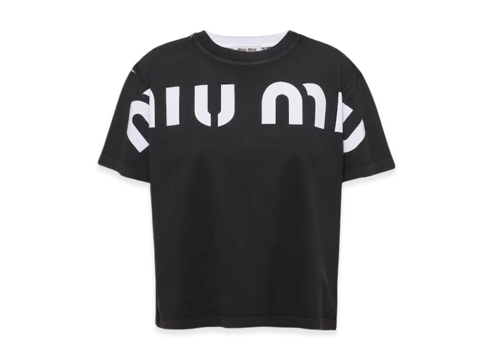 MIU MIU Women's Printed Cotton T-Shirt "Black"