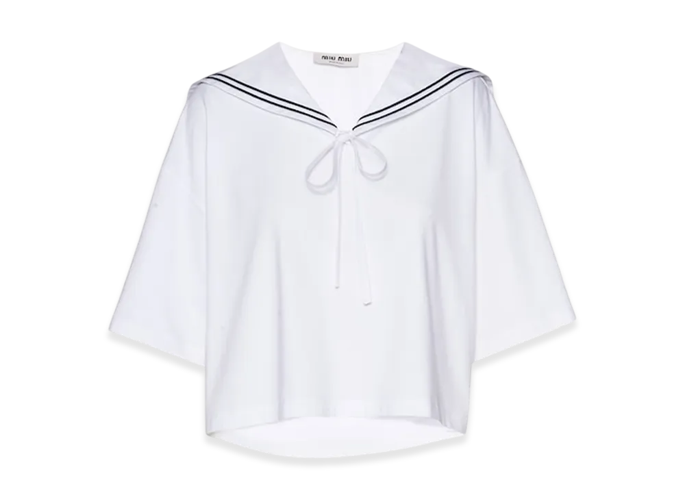 MIU MIU Women's Embroidered Cotton T-Shirt "White"