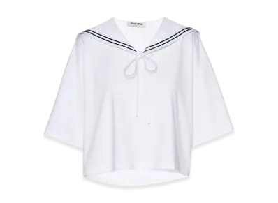 MIU MIU Women's Embroidered Cotton T-Shirt "White"