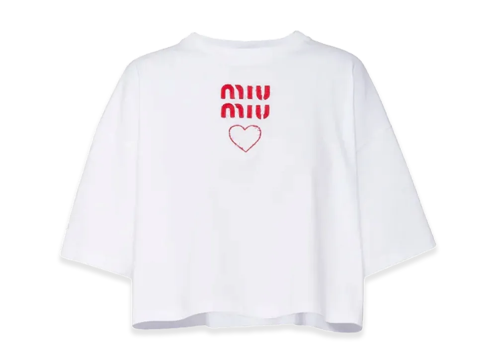 MIU MIU Women's Embroidered Cotton Jersey T-shirt "White"