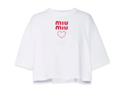 MIU MIU Women's Embroidered Cotton Jersey T-shirt "White"