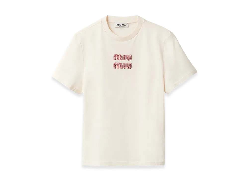 MIU MIU Women's Jersey T-Shirt Tan Pink "Tan / Pink"