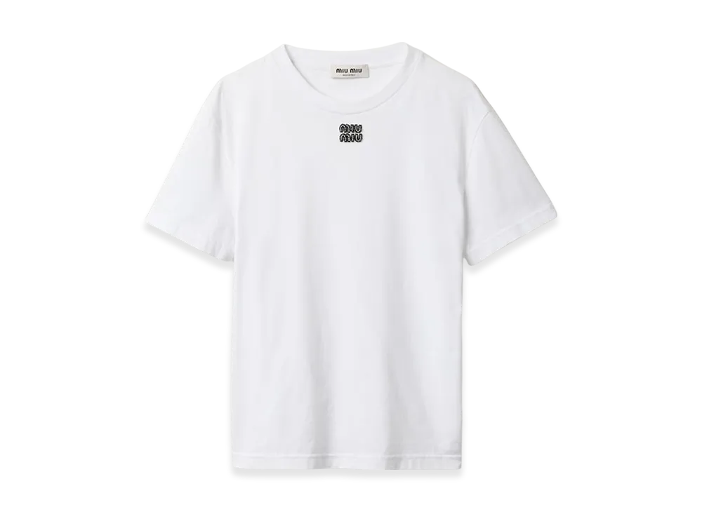ミュウミュウ MIU MIU コットンジャージー TシャツMJN500_15OK_F0009_S_OOO【ホワイト 】【送料無料】【正規品】 ミュウミュウ レディース コットンジャージー Tシャツ 