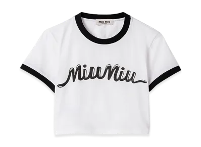 MIU MIU Women's Cotton Jersey T-Shirt with Printed Logo "White/Black"