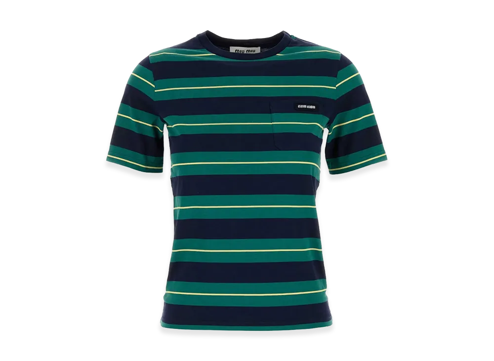 MIU MIU Women's Embroidered Cotton T-Shirt "Stripped"