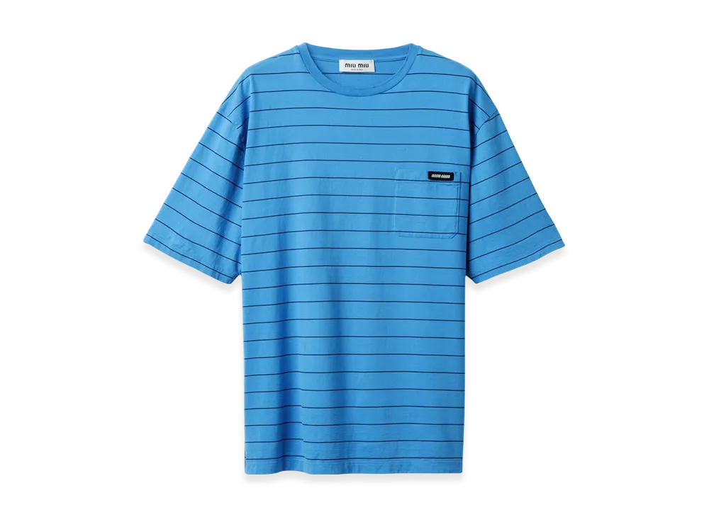 MIU MIU Women's Striped Jersey T-Shirt "Light Blue/Blue"