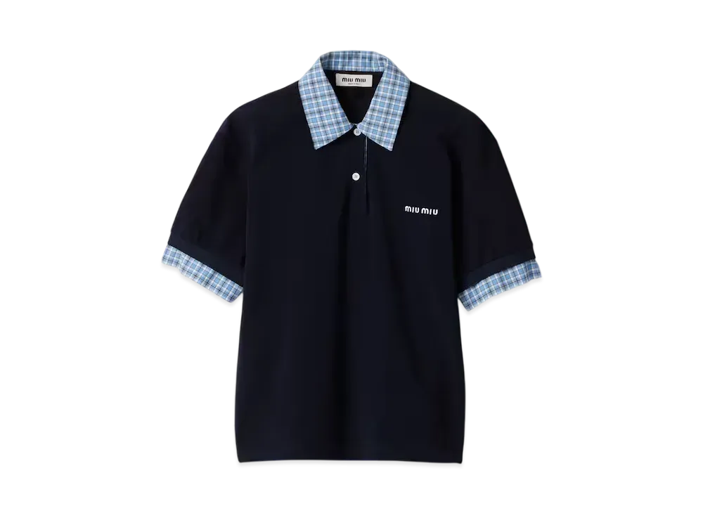 MIUMIU Women's Pique and Poplin Polo Shirt "Navy"