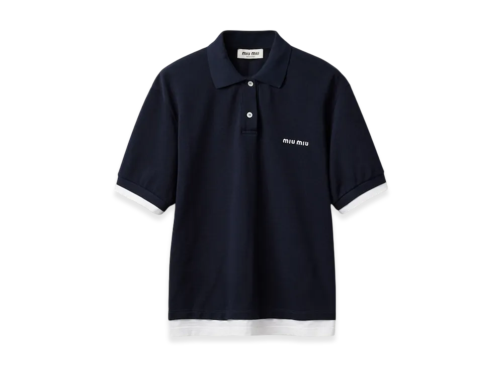 MIU MIU Women's Pique and Jersey Polo Shirt "Blue"