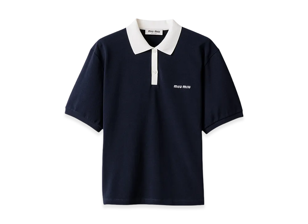 MIU MIU Women's Cotton Pique Polo Shirt "Navy"