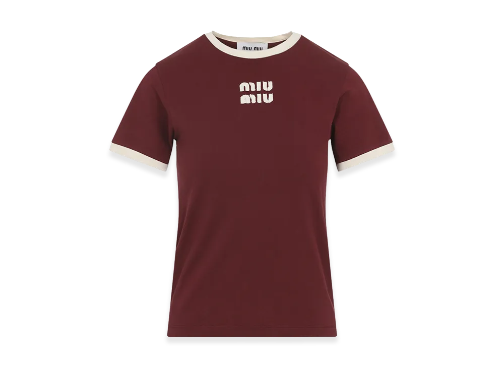 MIU MIU Women's T-Shirt With Logo "Bordeaux"