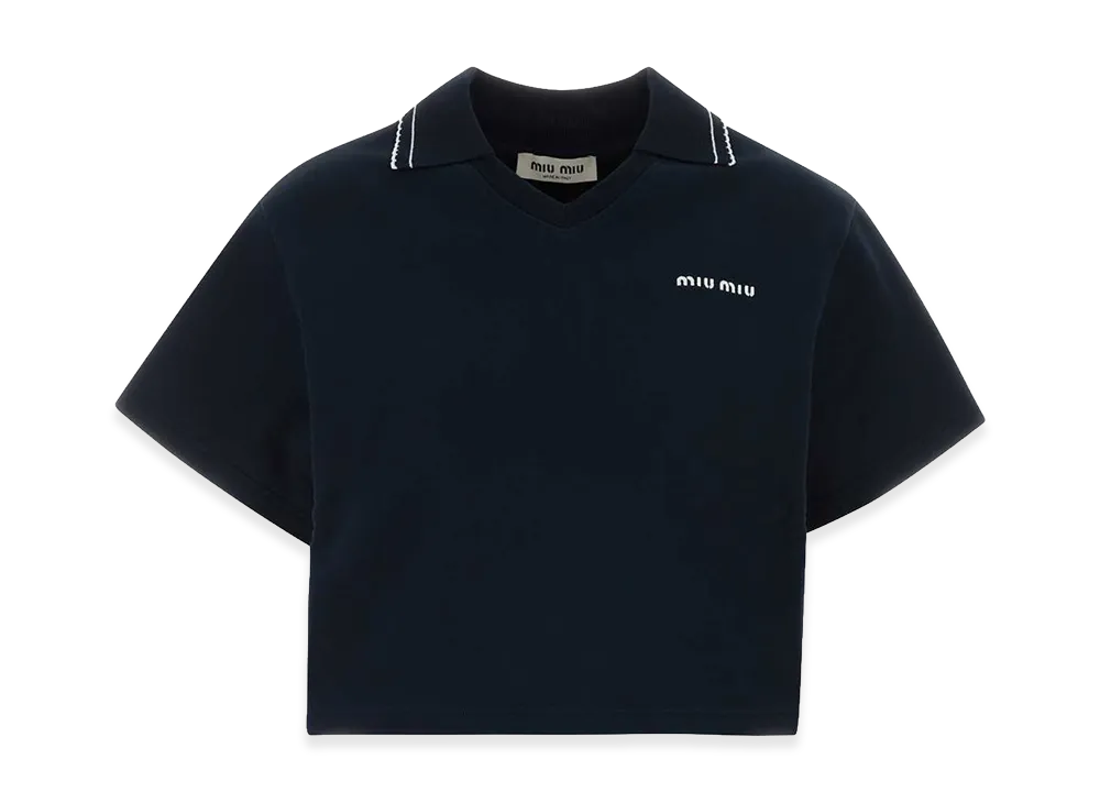 MIU MIU Women's Jersey Short Sleeve Sweatshirt "Dark Blue"