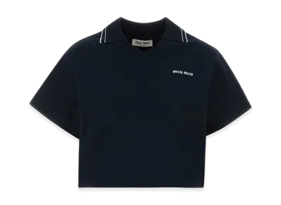 MIU MIU Women's Jersey Short Sleeve Sweatshirt "Dark Blue"