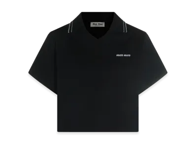 MIU MIU Women's Logo-Embroidered Contrast-Trim T-Shirt "Blue"